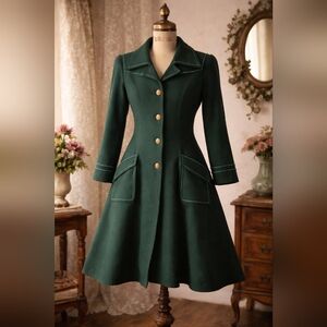 Vintage 1960s Valentine Forest Green Princess Swing Coat| Fit & Flare Coat Dress
